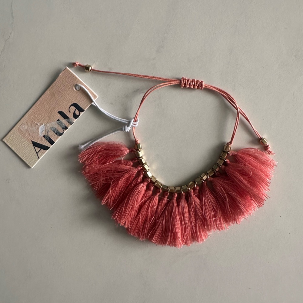 Arula Beaded Tassle Adjustable Bracelet Coral